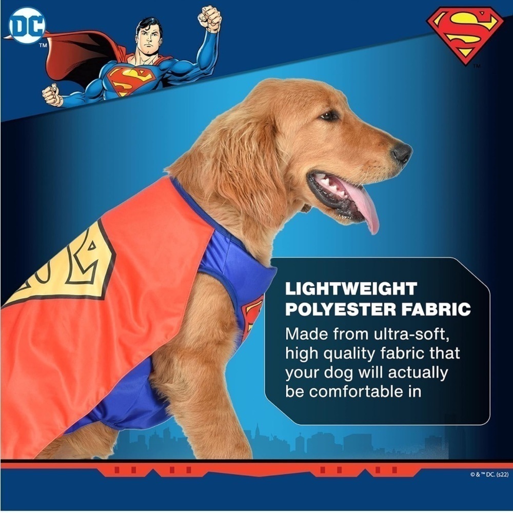 DC Superman Comic Super Hero Cape Pet Apparel Halloween Dog Costume Clothes - Picture 3 of 8